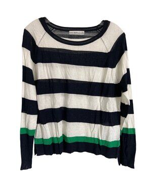 Zara Knit Striped Sweater Navy & Green Contrast Hem
